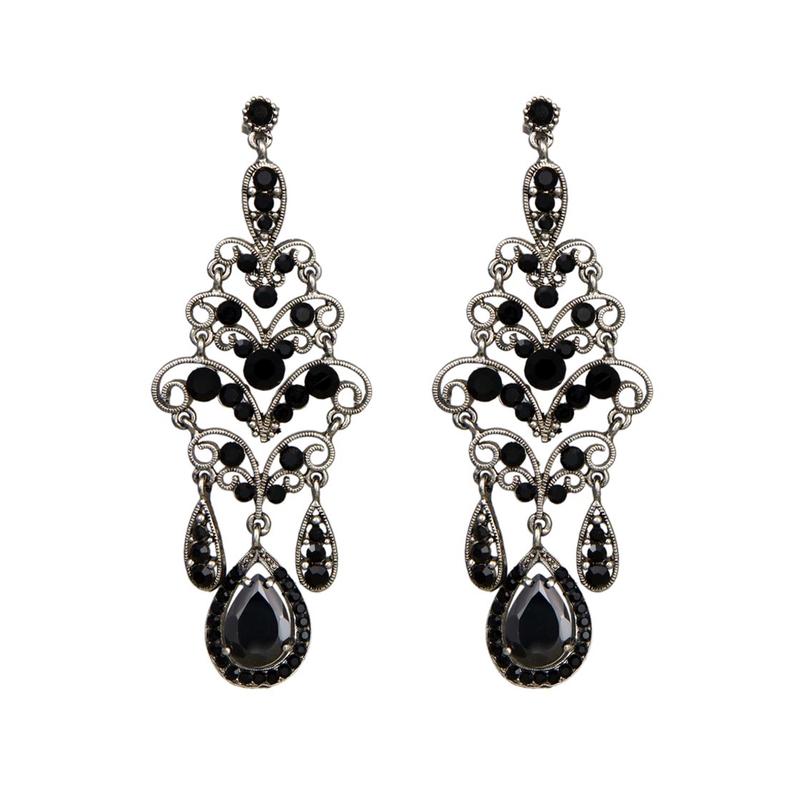 Dramatic Statement - Jet Chandelier Earrings - Costume Jewellery